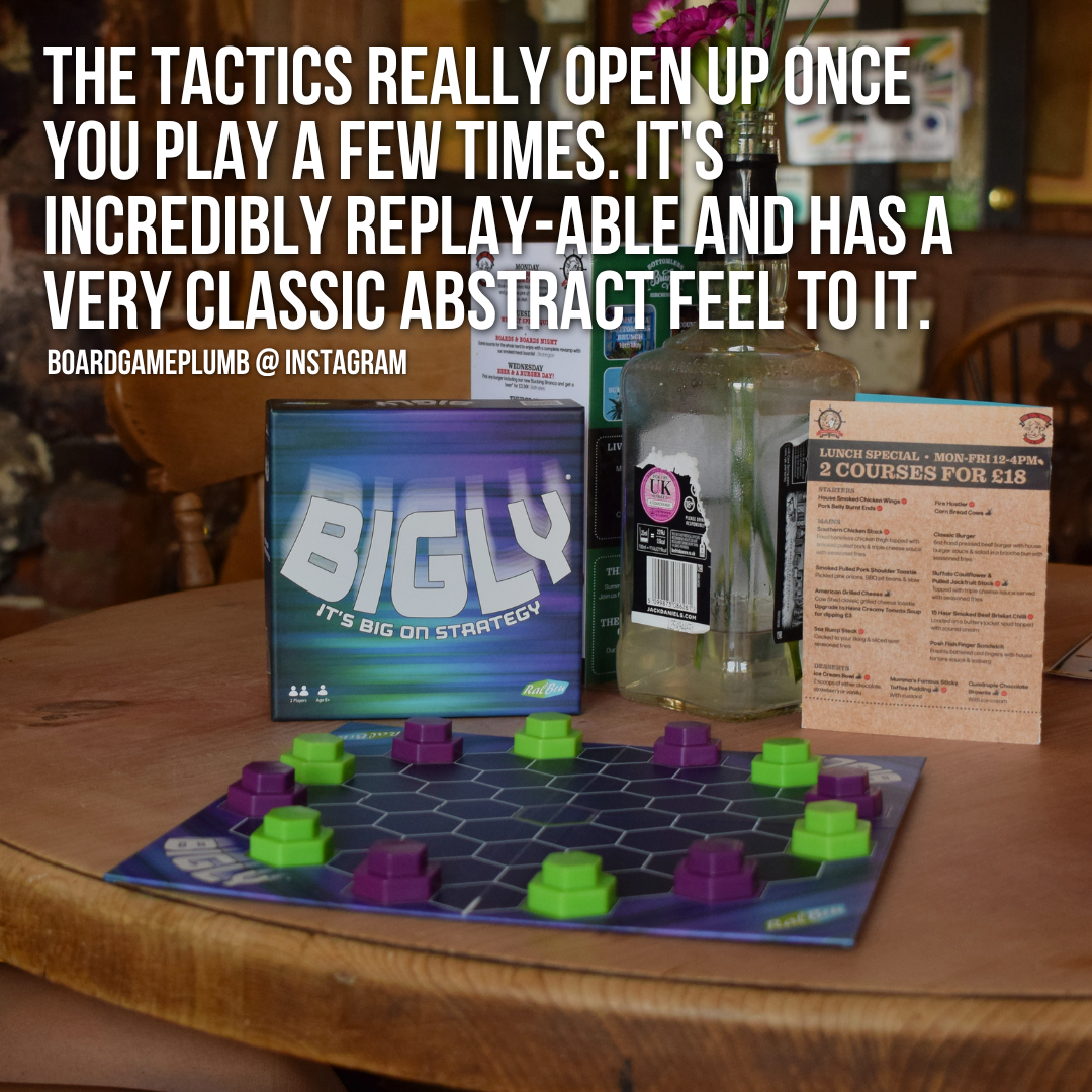 "The tactics really open up once you play a few times. It's incredibly replay-able and has a very classic abstract feel to it." Quote from Bigly Review by Boardgamplumb on Instagram.