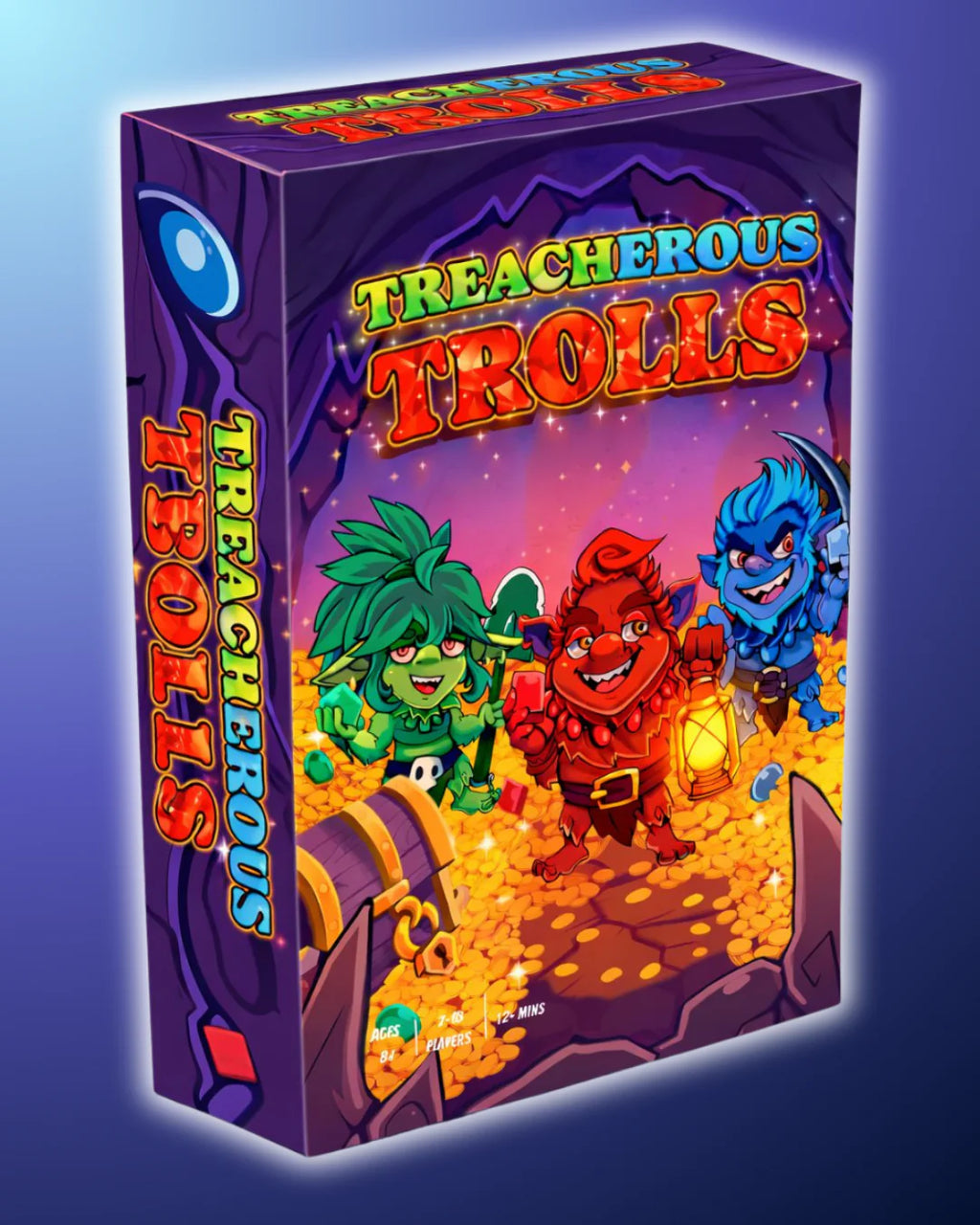 Treacherous Trolls is a colourful fantasy board game featuring three mischievous trolls on a hunt for treasure. With a fun adventure theme and vibrant artwork, it’s a great family game for players who enjoy light-hearted strategy, fantasy games and competitive fun. Perfect for game nights, holidays and playing with friends and family.